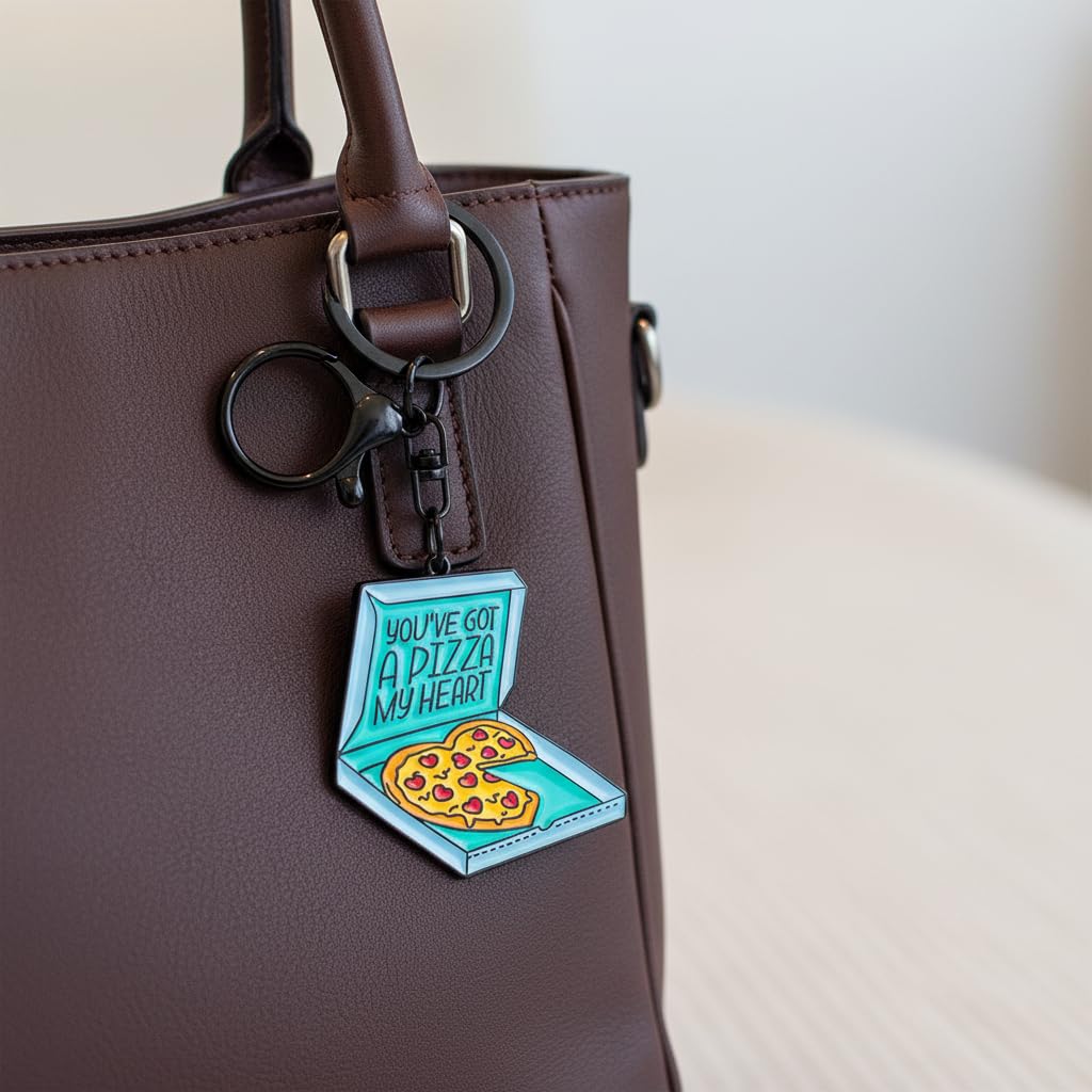 Pizza Keychain – Food Keychains Bag Charms for Women with Pizza My Heart Quote Box, Cute Key Chains Romantic Gifts for Pizza Lovers, Couples, Friends, Girls