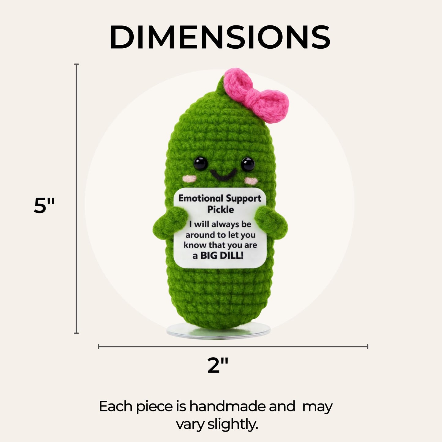 Emotional Support Pickle Crochet with Stand. Handmade Positive Pickle Gift for Women, Friends, Family, Co Workers. Birthday Gifts. Best Friends (Pink Support Pickle)