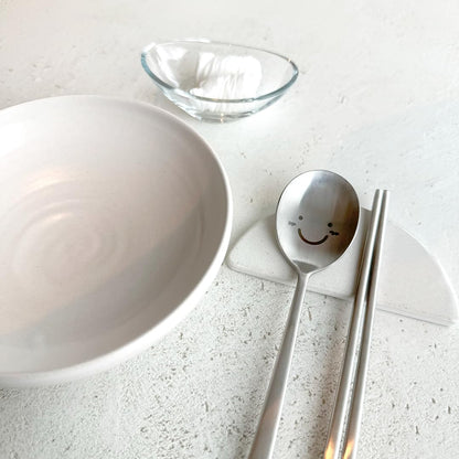 Korean Smiling Spoon and Chopsticks Set, Hangul Engraved Stainless Steel Tableware, Gift Ready Palace Inspired Box