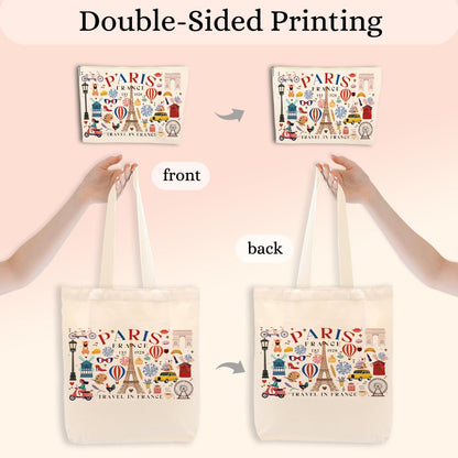 Paris Airplane Travel Gifts Cosmetic Makeup Bag Beach Canvas Tote Bag for Women Girls Christmas Birthday