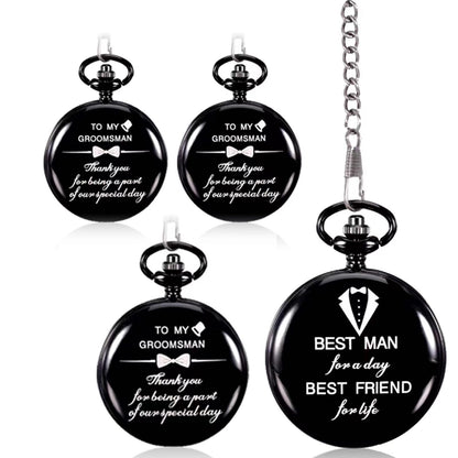 4 Pcs Groomsman Gifts for Wedding Groomsmen Engraved Pocket Watch Best Man Proposal Gifts Roman Numerals Quartz Pocket Watch Wedding Gifts with Chain for Groomsman Best Man