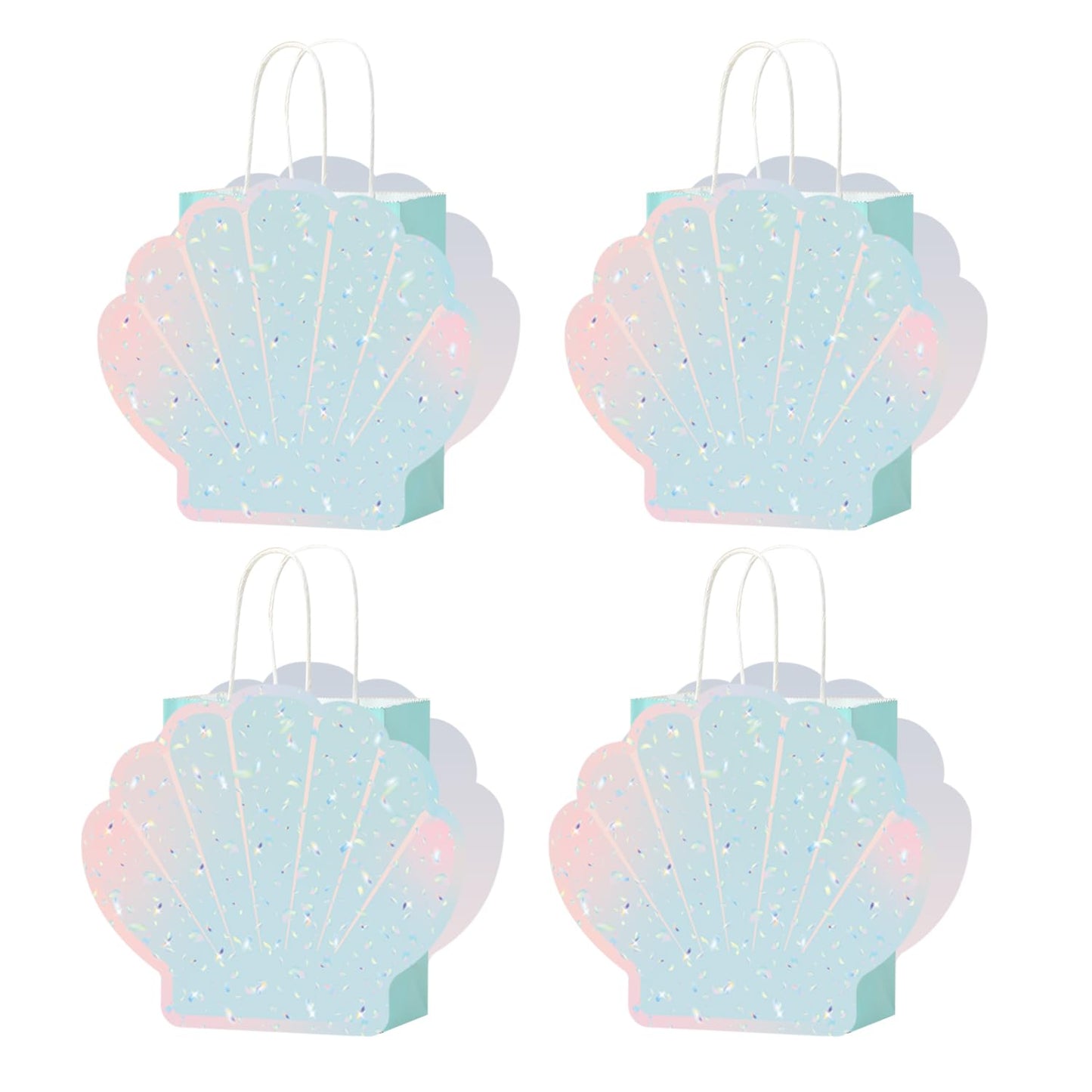 12 Pcs DIY Mermaid Them Party Favor Bags with Holographic Sea Shell Shaped Paper Cards for Under the Sea Ocean Mermaid Theme Birthday Party Supplies