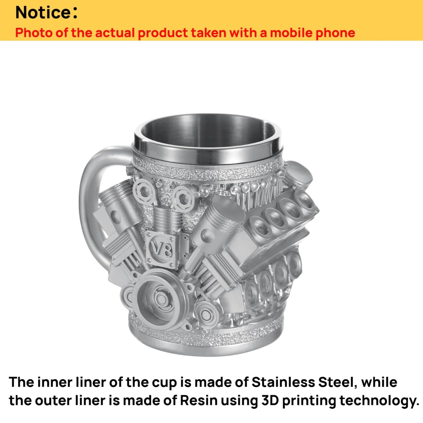 V8 Engines Stainless Steel Cup,Personalized Coffee Mug with Insulated Handle,Perfect for Car Lovers Gifts,Mechanics, Birthday, Christmas,Living room decoration as a work of art