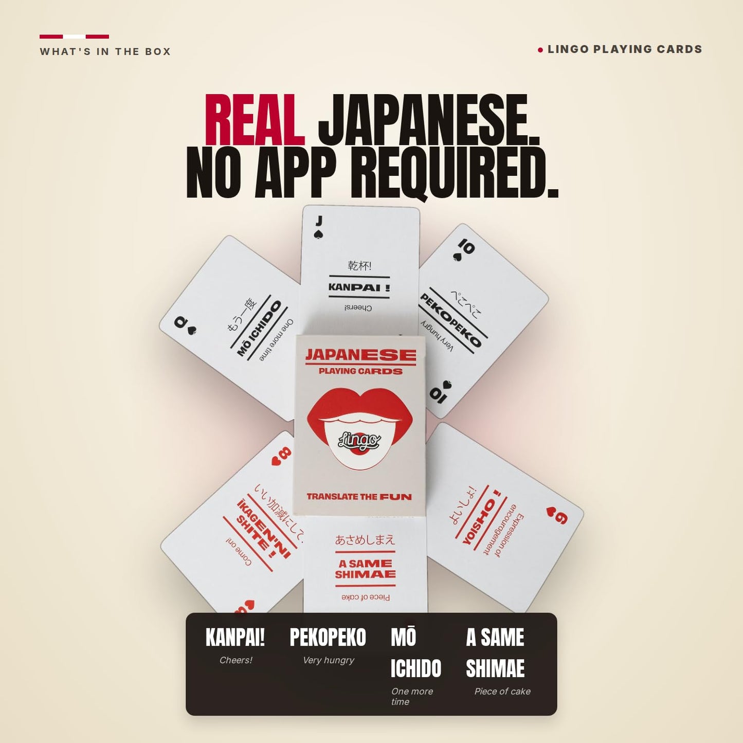 Lingo Japanese Playing Cards | Travel Flashcards | Learn Japanese Vocabulary in A Fun & Easy Way | 52 Essential Translations