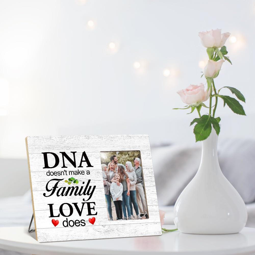 OTINGQD Family Picture Frame,DNA Doesn't Make A Family Love Does Photo Frame,Gift for Dad Mom Son Daughter,Adoption Gifts Z325