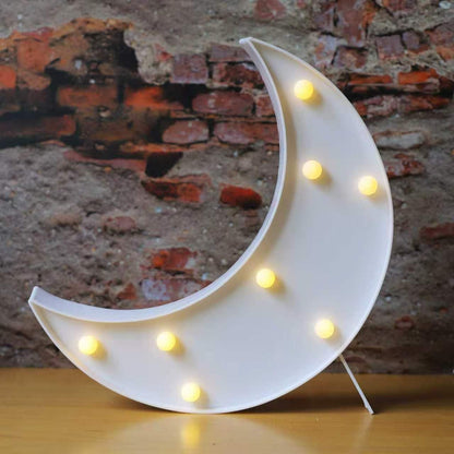 LED Moon Shaped Marquee Signs, Light Up Moon Night Lights Battery Operated Warm White Crescent Moon Lamp for Bedroom, Christmas, Birthday Party Decor-Moon(White)