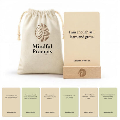 Affirmation Cards, 100 Mindful Prompts with Wooden Display Stand - Daily Affirmations for Inspiration, Mindfulness & Self Care - Unique Affirmation Gifts for Women or Men
