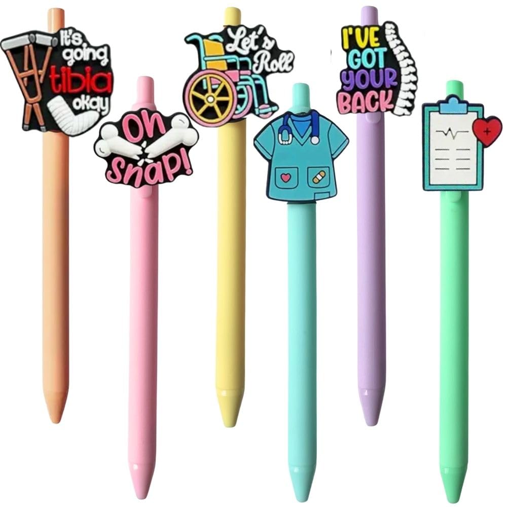 6PC Physical Therapy Pens PT Physio Therapist Student Doctor Occupational OT Workers Education Essentials Must Haves Fun Best Rehab Team Month Decoration Office Supplies Accessories Gift Ideas