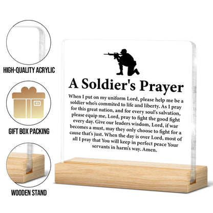 Army Gifts for Men, Religious Deployment Gift for Army Navy Air Force Soldier, a Soldier's Prayer Acrylic Sign Home Office Desk Decor