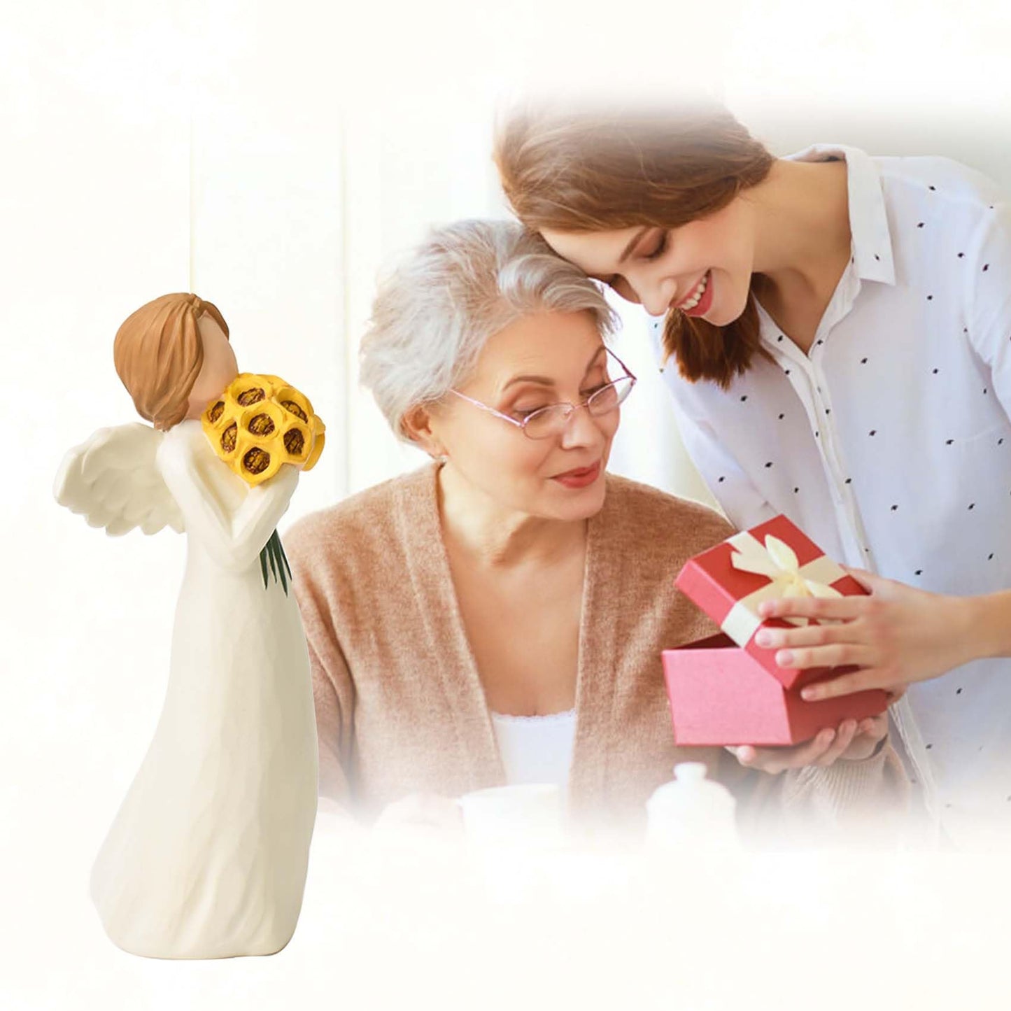 Sunflower Gifts for Women, Guardian Angel Statue, Angels Figurines, Woman Holding Sunflowers Figurines for Thanksgiving, Mother's Day or Birthday