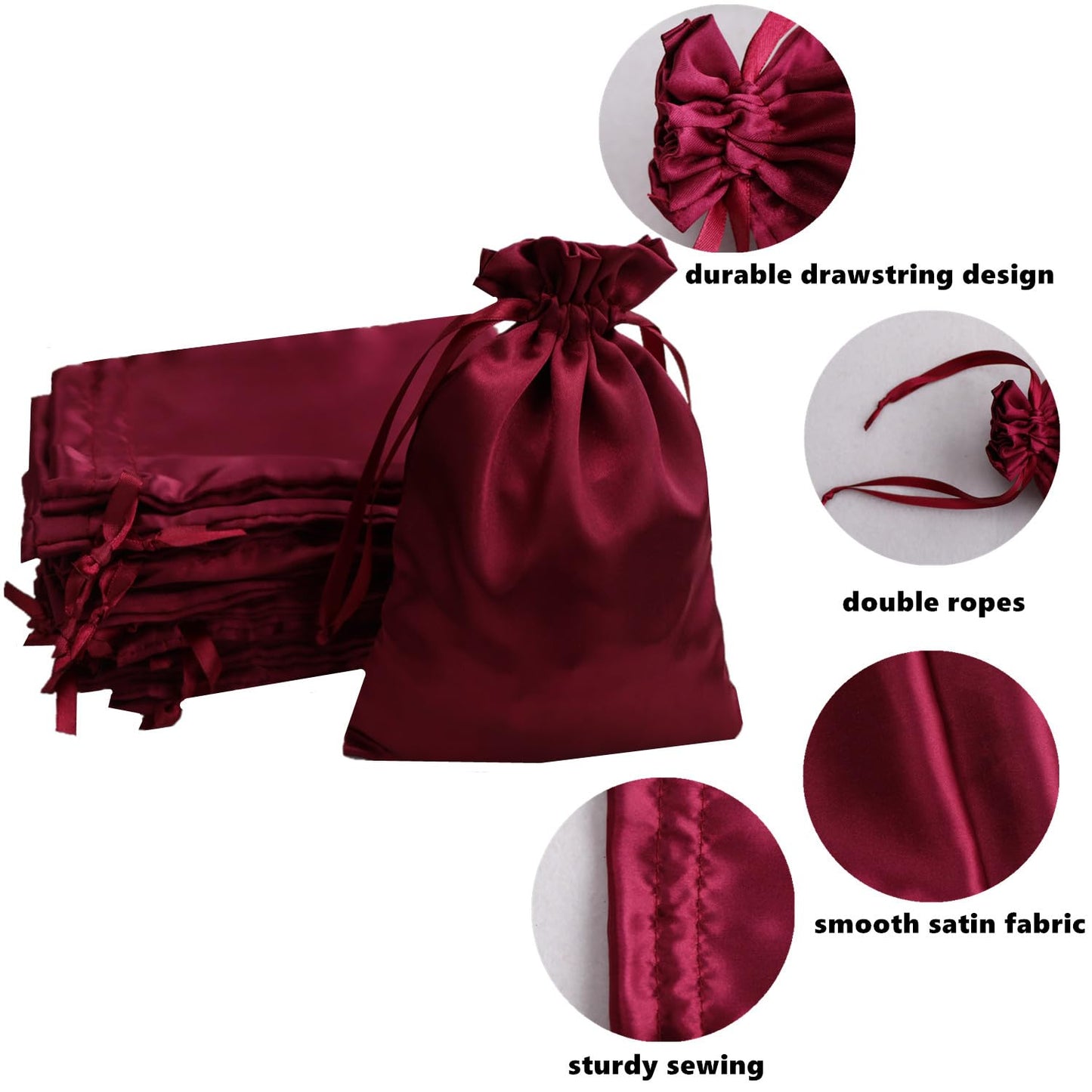 Gbateri Burgundy Satin Bags with Drawstring, 6x9 Inches, 35pcs Party Favor Bags for Baby Shower, Bridal Shower, Christmas