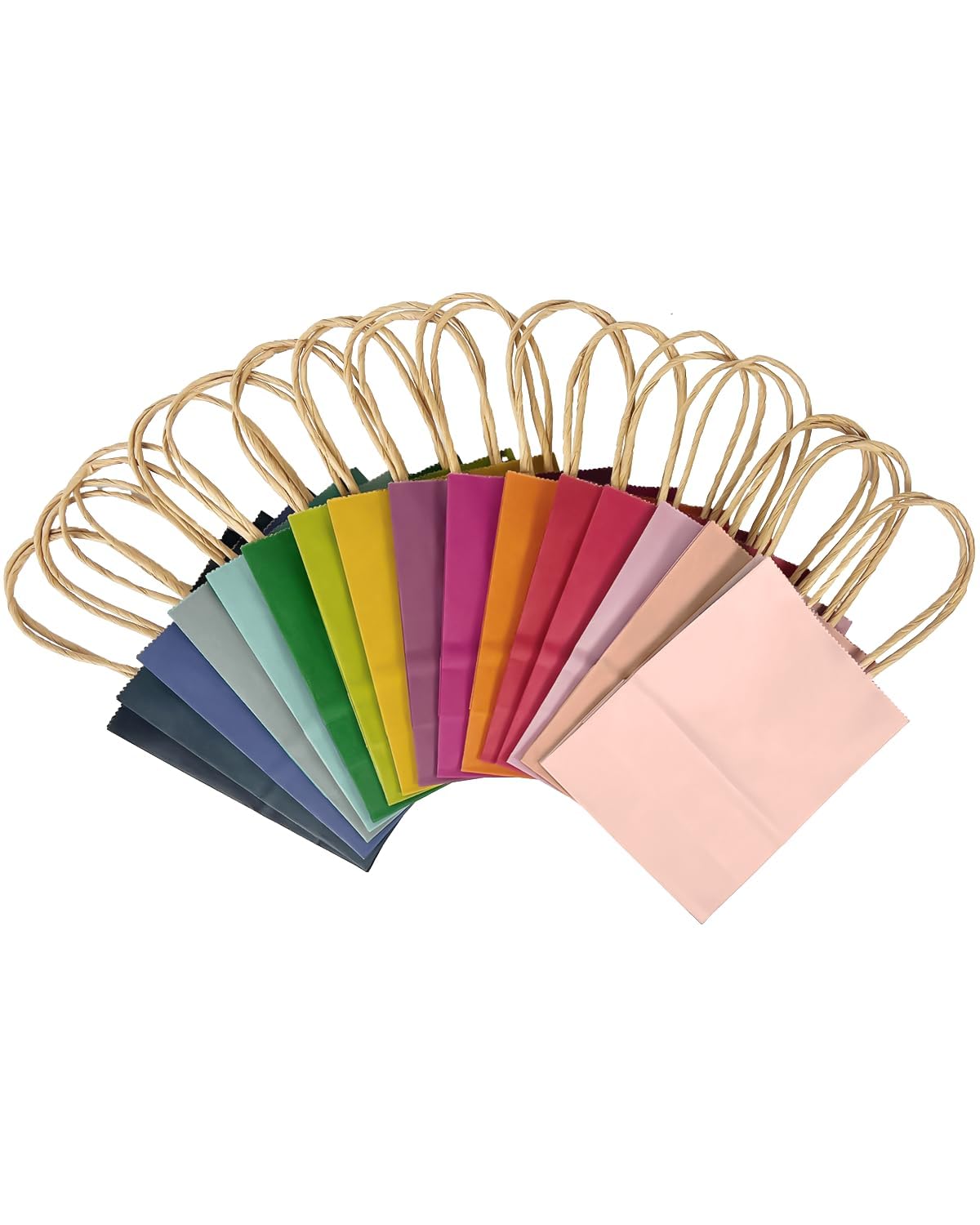 qiqee Mini Paper Gift Bags With Handles 16 Solid Colors Party Favor Bags for presents 4.5"x2.5"x6"（16-Packs）