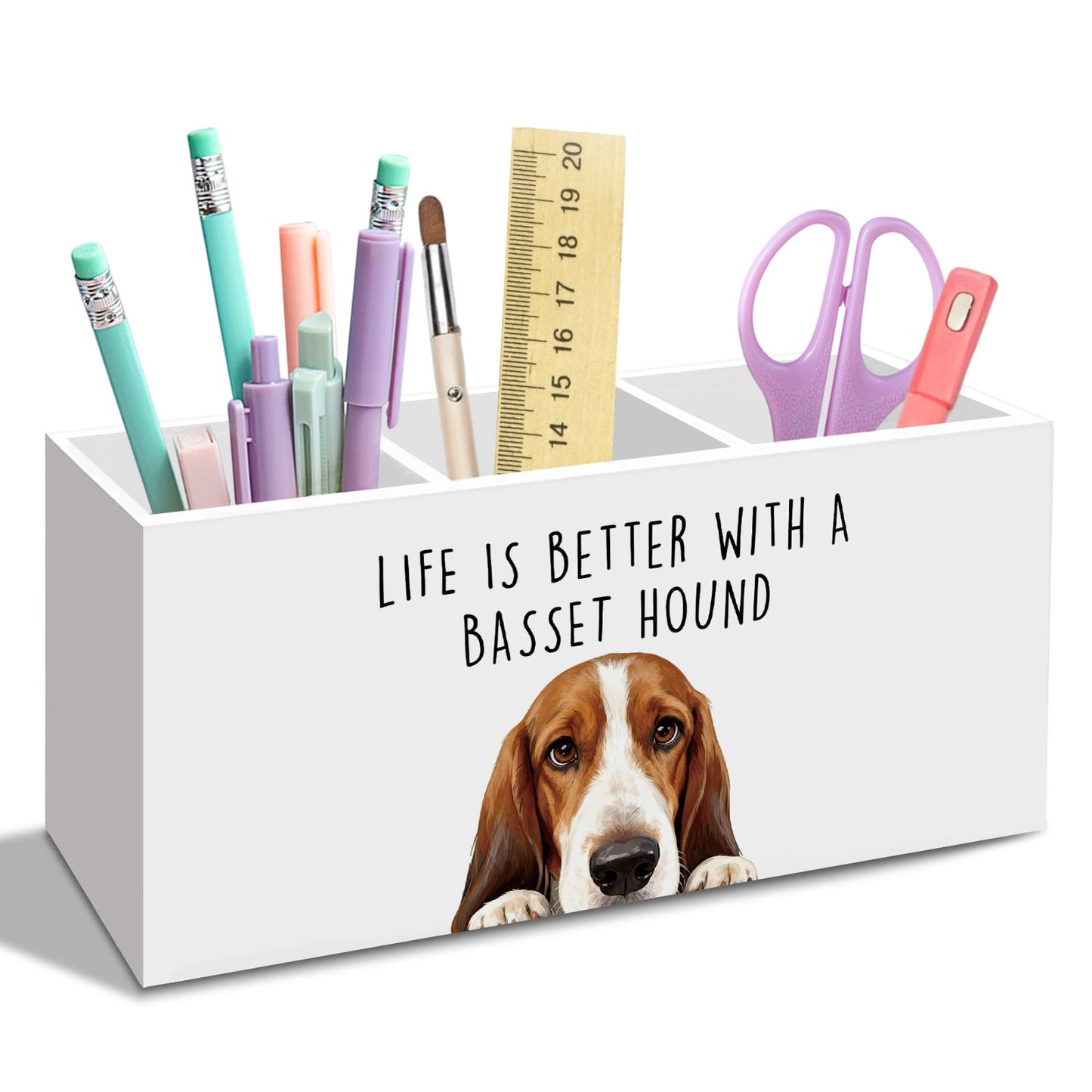Basset Hound Dog Gifts Pen Pencil Holder for Desk, Funny Dog Lovers Gift Office Desk Accessories, Life Is Better with a Basset Hound Pen Holders Organizer for Women Kitchen Bathroom Decor