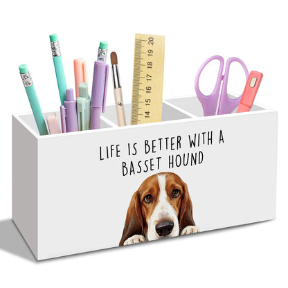 Basset Hound Dog Gifts Pen Pencil Holder for Desk, Funny Dog Lovers Gift Office Desk Accessories, Life Is Better with a Basset Hound Pen Holders Organizer for Women Kitchen Bathroom Decor