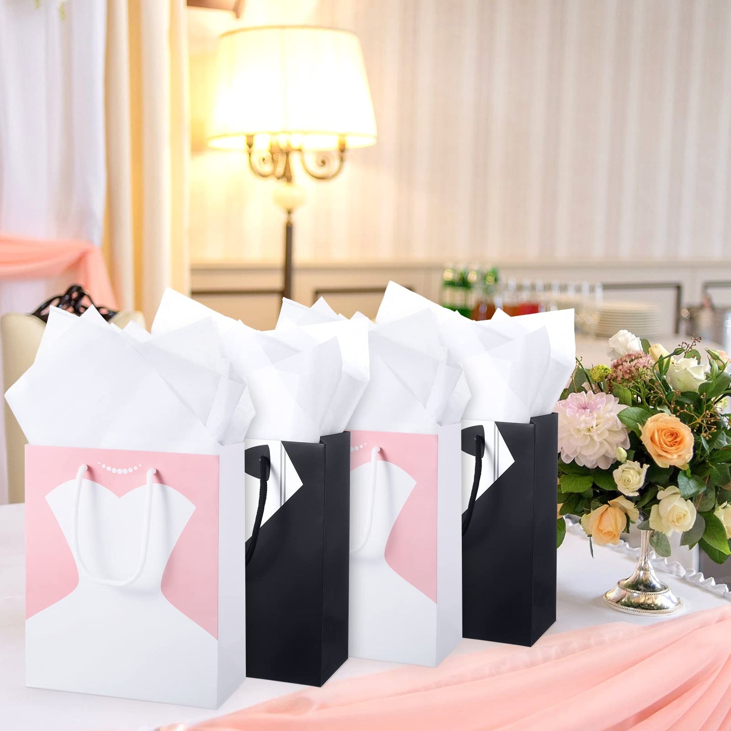 TaoBary Bridal Party Bags for 12 Guests - 9 x 7.5 x 3.5 Inch Bags with 12 Tissue Paper and Handle for Bridal Shower Proposal