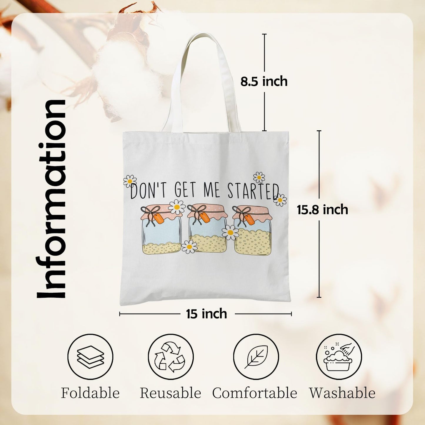 Sourdough Baking Tote Bag, Funny Bread Baker Gifts Canvas Tote Bags, Reusable Grocery Shopping Bag