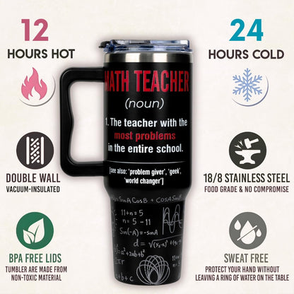 Math Teacher Appreciation Gifts for Men Women, Funny Math Teacher Gift for School, Teacher Appreciation Week Gifts, 40oz Tumbler with Handle, Teacher End of Year Birthday Gifts