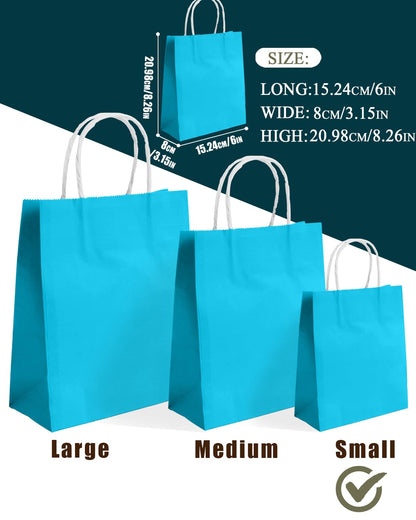qiqee 24PCS Small Gift Bag with Handles Bulk 8.3"x6"x3" Gift Bags Lake Blue Bags Multiple Uses (Small Size)