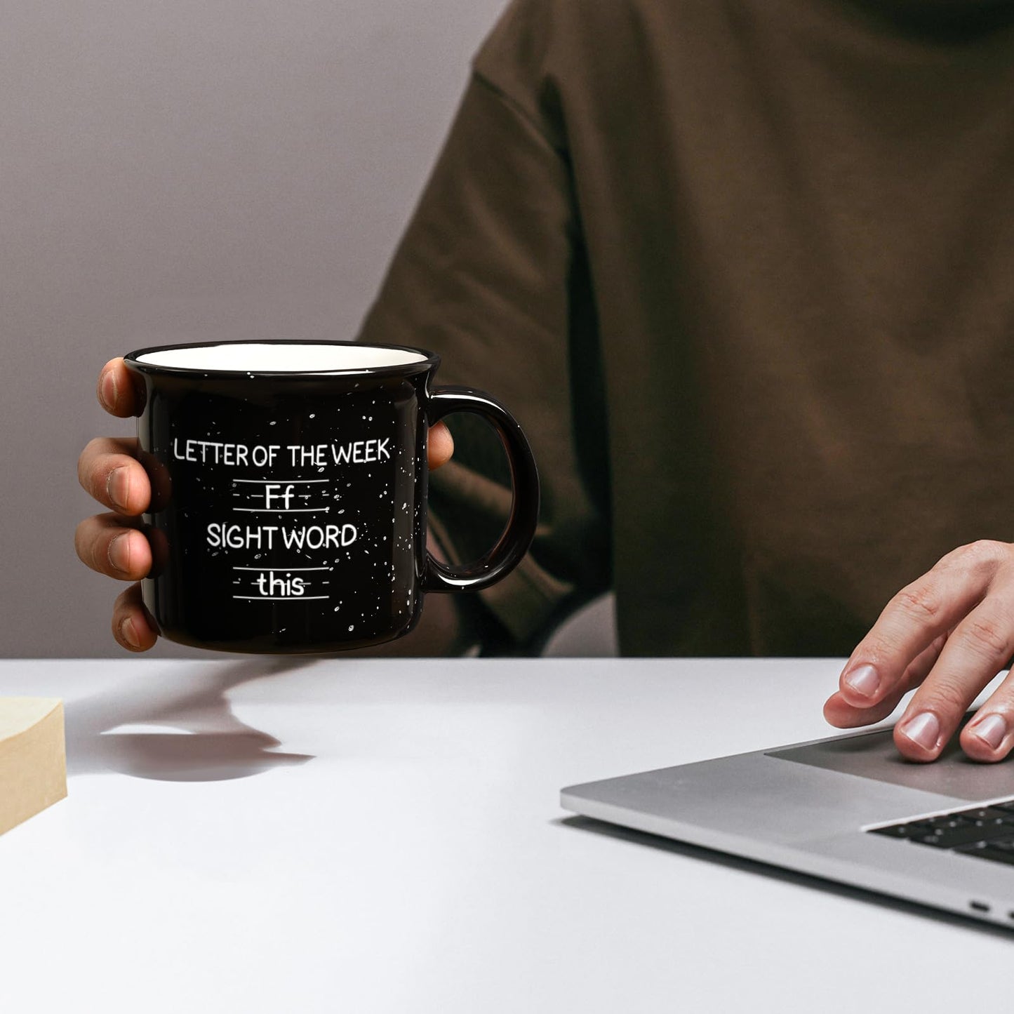 Cabtnca Teacher Appreciation Gifts for Women Men, Funny Sight Word Coffee Mug 15 Oz, Male Teacher Appreciation Gift Birthday White Elephant Christmas Gift for Teacher, Black