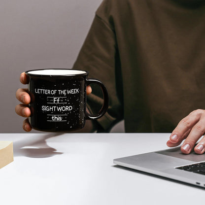 Cabtnca Teacher Appreciation Gifts for Women Men, Funny Sight Word Coffee Mug 15 Oz, Male Teacher Appreciation Gift Birthday White Elephant Christmas Gift for Teacher, Black