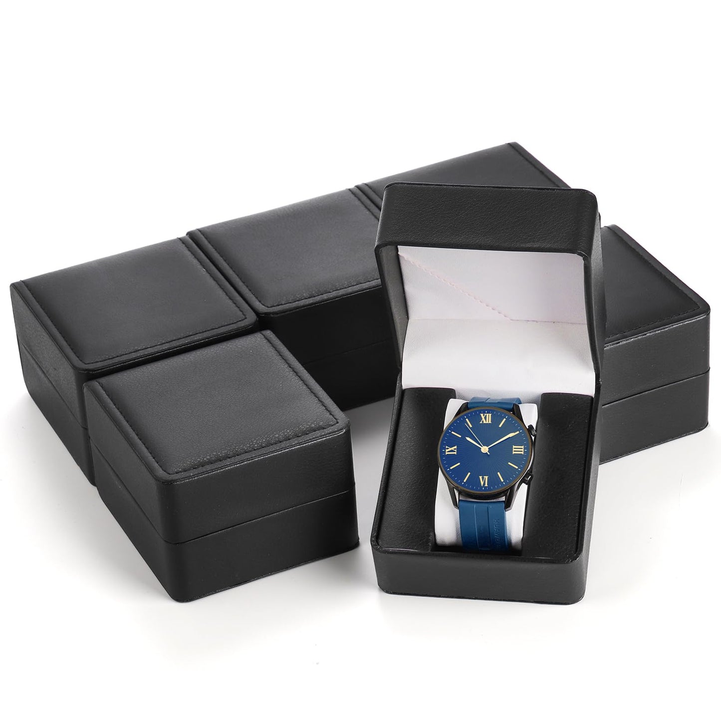 Noamus 6 Pack PU Leather Watch Gift Box, Single Watch Storage Case with Removable Pillow, Portable Black Wristwatch Display Box, Premium Luxury Travel Pocket Watch Case for Men and Women