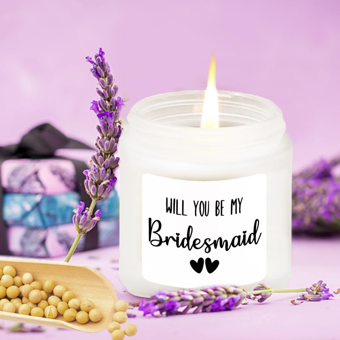LAMIVEENLA Bridesmaid Gifts Scented Candle Lavender - Matron of Honor Gift for Bridesmaids Matron of Honour Proposal Gifts Maid of Honor Proposal Gift Soy Candle 4oz