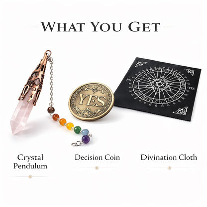 kcrygogo Metaphysical Pendulum Chart Mat with Crystal Pendulum Meditation Tool and Yes or NO Coin,Healing Stone Energy Generator for Divination, Protection,A Mystic Energy Gift