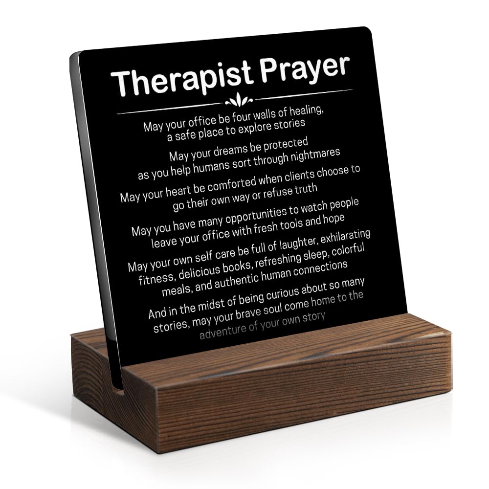 Christian Therapist Prayer Plaque - Funny & Inspirational Mental Health Office Decor with Wooden Stand, Counselor Graduation Gifts, Psychologist Appreciation Present for PT, LPC, LMFT Therapists