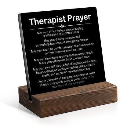 Christian Therapist Prayer Plaque - Funny & Inspirational Mental Health Office Decor with Wooden Stand, Counselor Graduation Gifts, Psychologist Appreciation Present for PT, LPC, LMFT Therapists