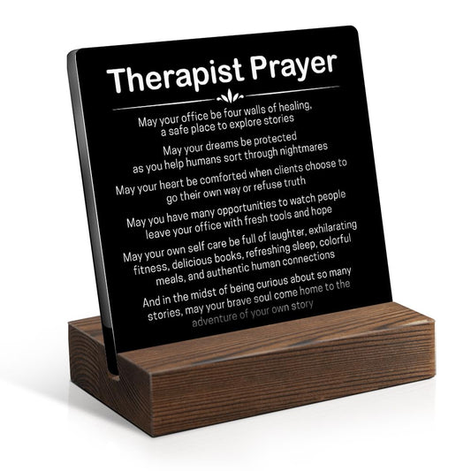 Christian Therapist Prayer Plaque - Funny & Inspirational Mental Health Office Decor with Wooden Stand, Counselor Graduation Gifts, Psychologist Appreciation Present for PT, LPC, LMFT Therapists