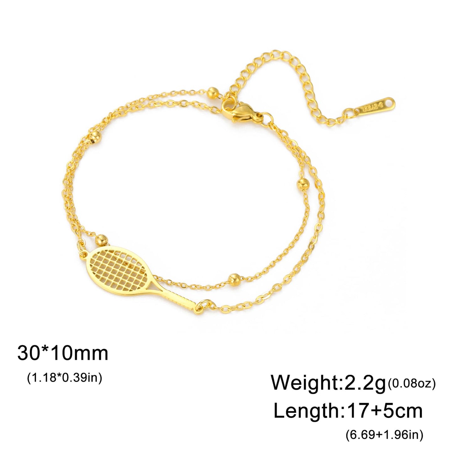Tennis Racket Bracelet for Women Men Dainty Adjustable Racket Charm Layering Sport Bangle Bracelet Lover Jewelry Tennis Gifts for Women Men Players