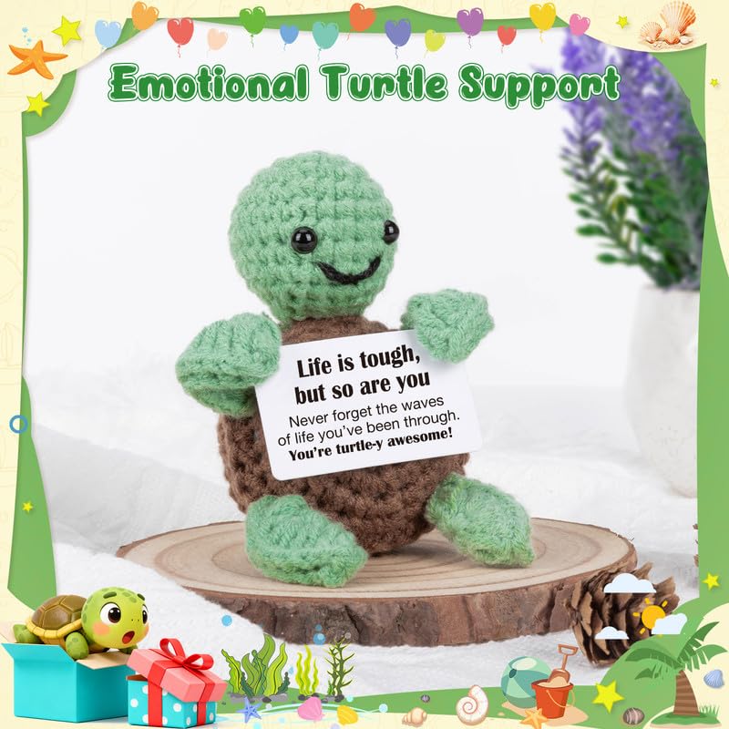 Xinezaa Stress Gifts for Women Men, Cute Crochet Turtle Emotional Birthday Support Gift for Anxiety Relief, Gifts for Tween Girls, Stuffers for Friends Teens Daughter Son, Office Gift for Women