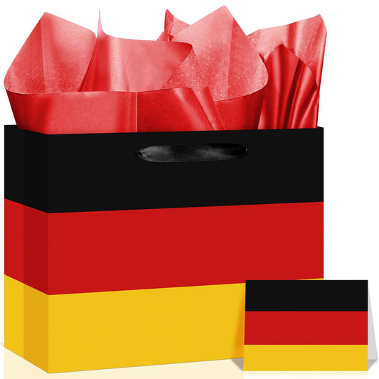 Germany Flag Gift Bag with Card & Wrapping Paper,Germanic Theme Party Decorations Gift Bag for Germans National Day of Germany,Der Tag der Deutschen Einheit,Fiesta Carnival,Birthday Goodie Treat Bag