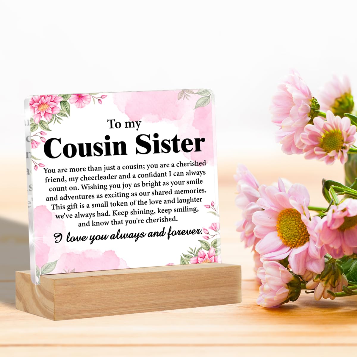 Cousin Sister Acrylic Desk Plaque Sign - Christmas & Birthday Gift for Women Cousins, 4 x 4 Inches