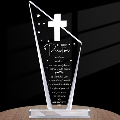 Kosiz 1 Pcs Pastor Christian Gift Appreciation Decorations Acrylic Cross Plaques for Men Women Church Father's Day Retirement Keepsake Religious Thank You Decor Gratitude Saying Sign (Classic Pastor)
