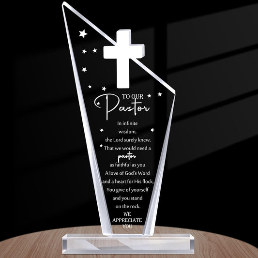 Kosiz 1 Pcs Pastor Christian Gift Appreciation Decorations Acrylic Cross Plaques for Men Women Church Father's Day Retirement Keepsake Religious Thank You Decor Gratitude Saying Sign (Classic Pastor)