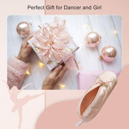 Makeup Ballet Bag, Cute Cosmetic Bag Dance Recital Gifts for Girls, Ballet Shoe Pencil Case Small Cosmetic Bag Bow Mini Dance Bag for Girls Makeup Brush Holder Travel (Pink)