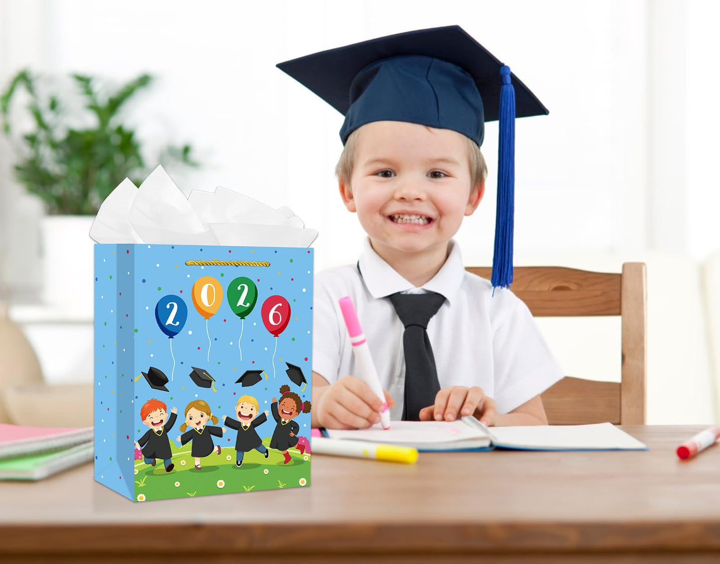 PETCEE Kindergarten Graduation Gift Bags 2026 - Pre K Preschool Graduation Bags with Tissue Paper Class of 2026 Grads Wrapping Paper Gift Bags for Kids Girls Boys Daughter Son Party Favors