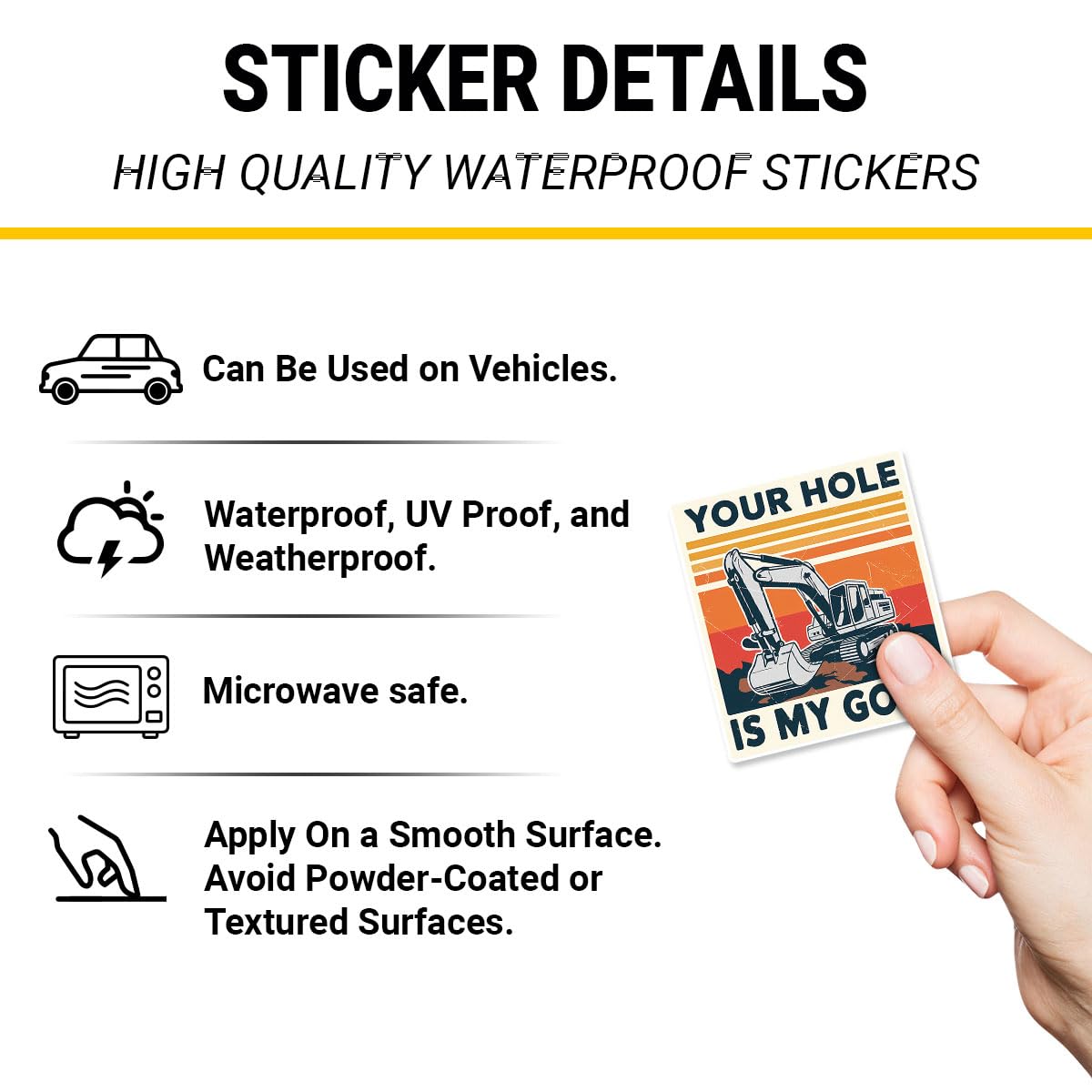 (3 Pcs) Your Hole is My Goal Sticker – Funny Heavy Equipment Operator Excavator Gift Vinyl Decal Waterproof for Laptop, Car, Tumbler, Helmet – Gift for Construction Workers, Men, Friends – 3 Inch