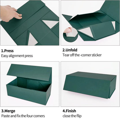 Green Gift Box 12" x 6" x 4" with Magnetic Closure Lid Gift Boxes for Presents,Bridesmaid Gifts Box,Cute Box,Birthday Gift box,Luxury for Gift Packaging, Magnetic Gift Box for Wrapping Gifts