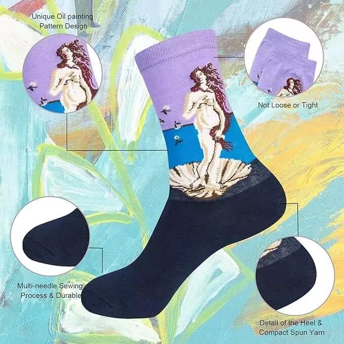 Chalier 5 Pairs Womens Fun Famous Painting Patterned Art Socks Cotton Printed Cool Novelty Funny Socks for Women