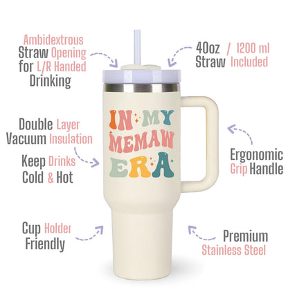 Memaw Cup Tumblers Gifts.40oz In My Memaw Era Tumbler with Handle.Memaw Gift.Memaw Cups.Memaw Tumbler.40oz Birthday Christmas Mothers Day Gifts for Memaw.