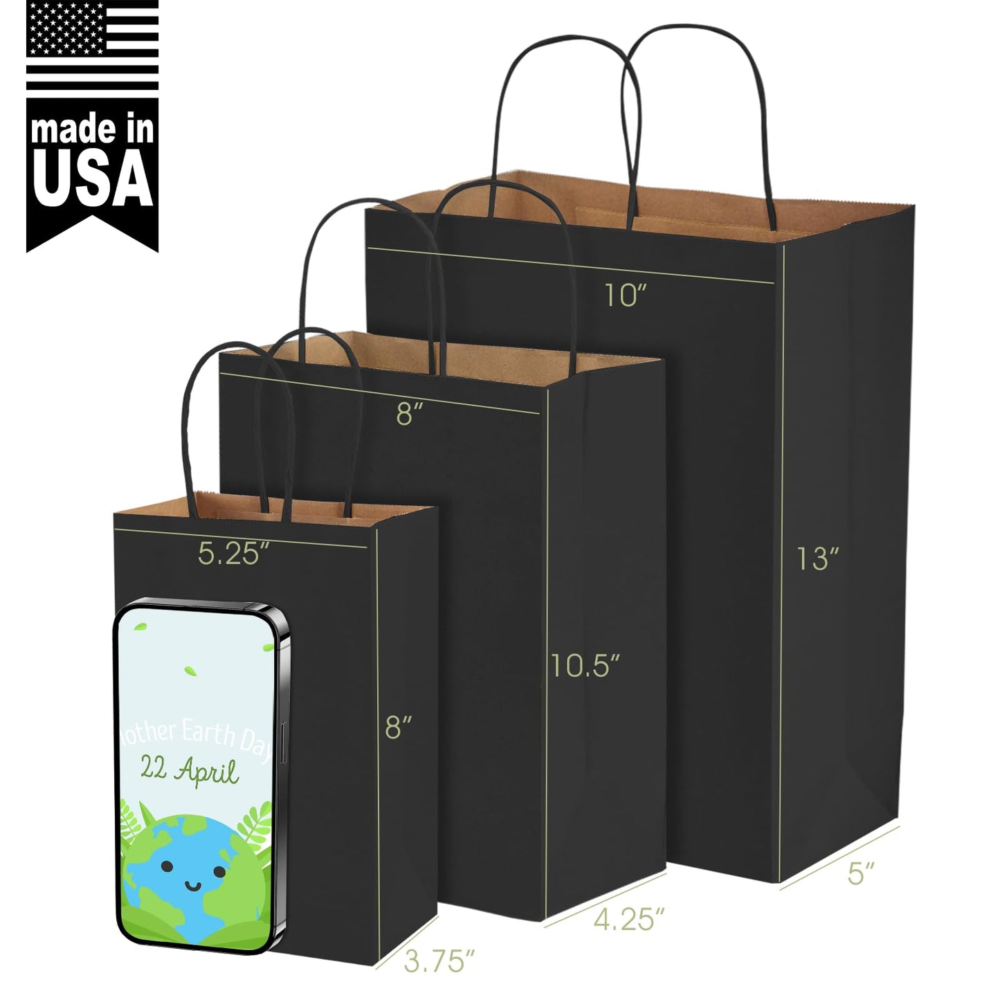 MESHA Black Gift Bags 5.25x3.75x8 Inch 50 Pack Small Black Paper Bags with Handles Bulk for Small Business Birthday Wedding Party Favor