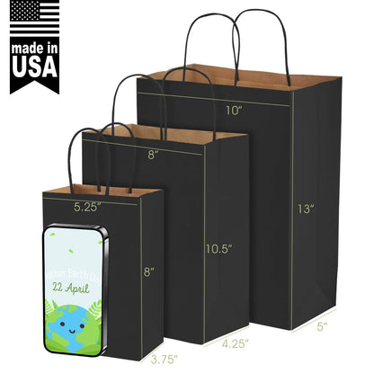 MESHA Black Gift Bags 5.25x3.75x8 Inch 50 Pack Small Black Paper Bags with Handles Bulk for Small Business Birthday Wedding Party Favor