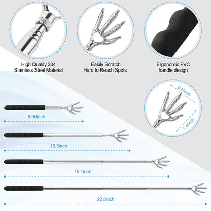 Yeipis 3 Pack Back Scratcher Metal Portable Telescoping with Rubber Handles, Extendable Back Massager Tool with Beautiful Box, White Elephant Stocking Stuffers Gifts for Men Women Christmas Presents
