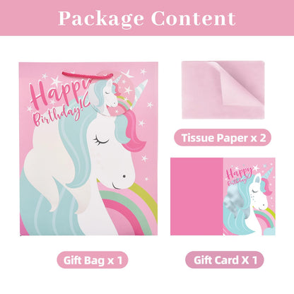 LEAYUGF 13" Large Birthday Gift Bag with Card and Tissue Paper For Birthday Party Anniversaries Supplies with Handles