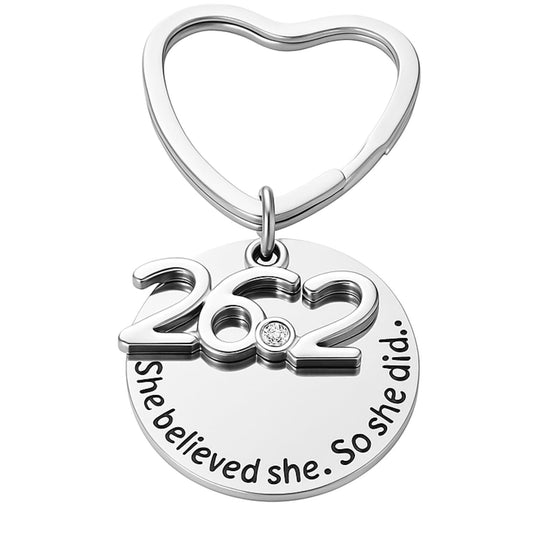 Sportybella Marathon 26.2 Keychain for Women Runners Gift She Believed She Could So She Did Inspirational Running Jewelry for Marathon Finishers, Race Day, Training, Long Distance Running Accessories