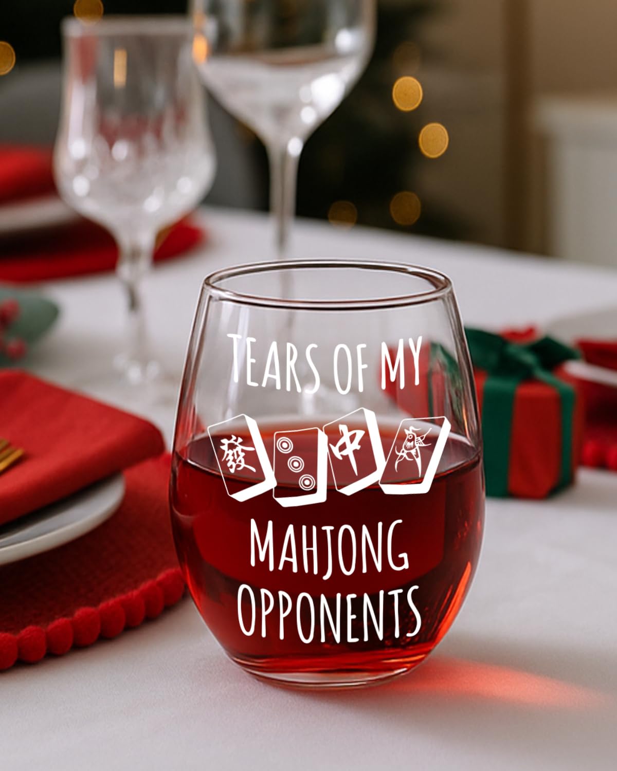 Funny Mahjong Gifts for Women,Mom,Friends,Wife, Tears Of My Mahjong Opponents Stemless Wine Glass,Mahjongs Players Accessories,Gag Gifts for Mahjongs Players Birthday Christmas -119