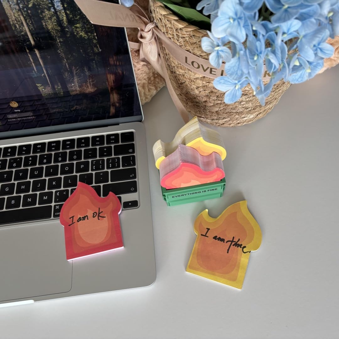 Infmetry Garbage Can Fire Sticky Notes Office Supplies Flame Notepads Desk Accessories Funny White Elephant Gifts for Coworker Boss Teacher Women Men Adult 300 Sheets