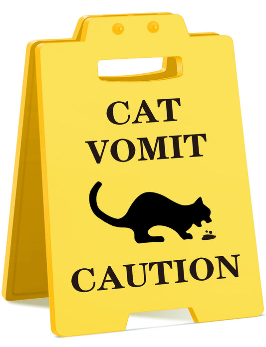 Funny Cat Vomit Caution Sign, Humorous Desk Sign for Cat Lovers, Perfect Cat Mom or Cat Dad Christmas Gag Gifts for Pet Owners, Best Friends, Cat Enthusiasts, Cat Themed Home Office Decor
